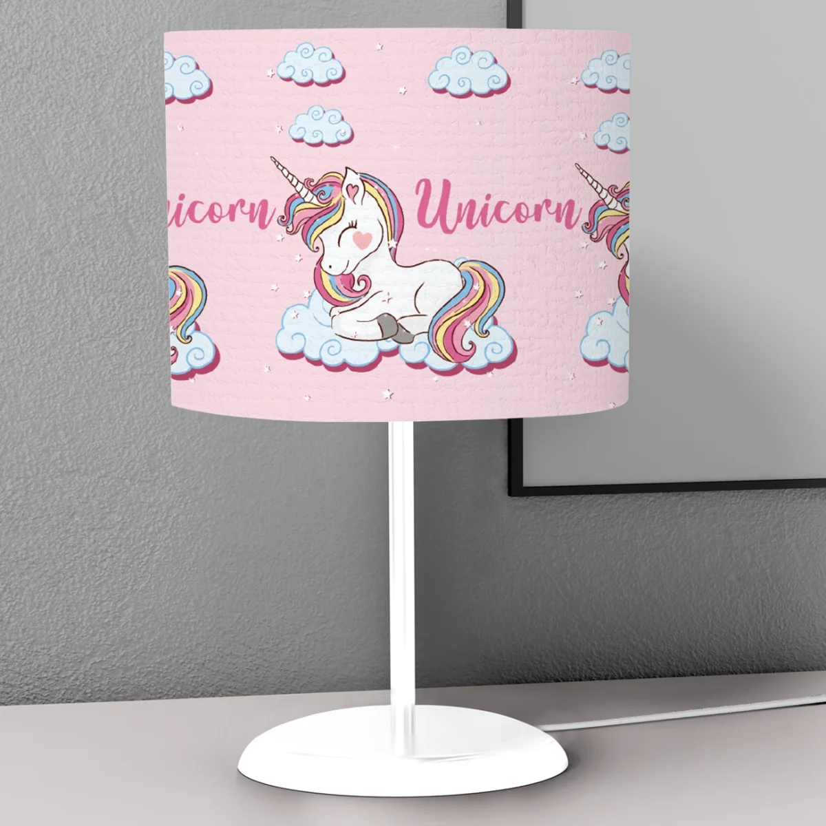 Unicorn Abajur | Pembe bulut, yıldız Desenli