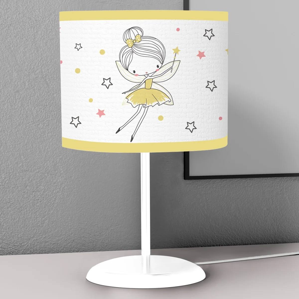 Peri Kız Abajur | Beyaz yıldızlar, noktalar Desenli