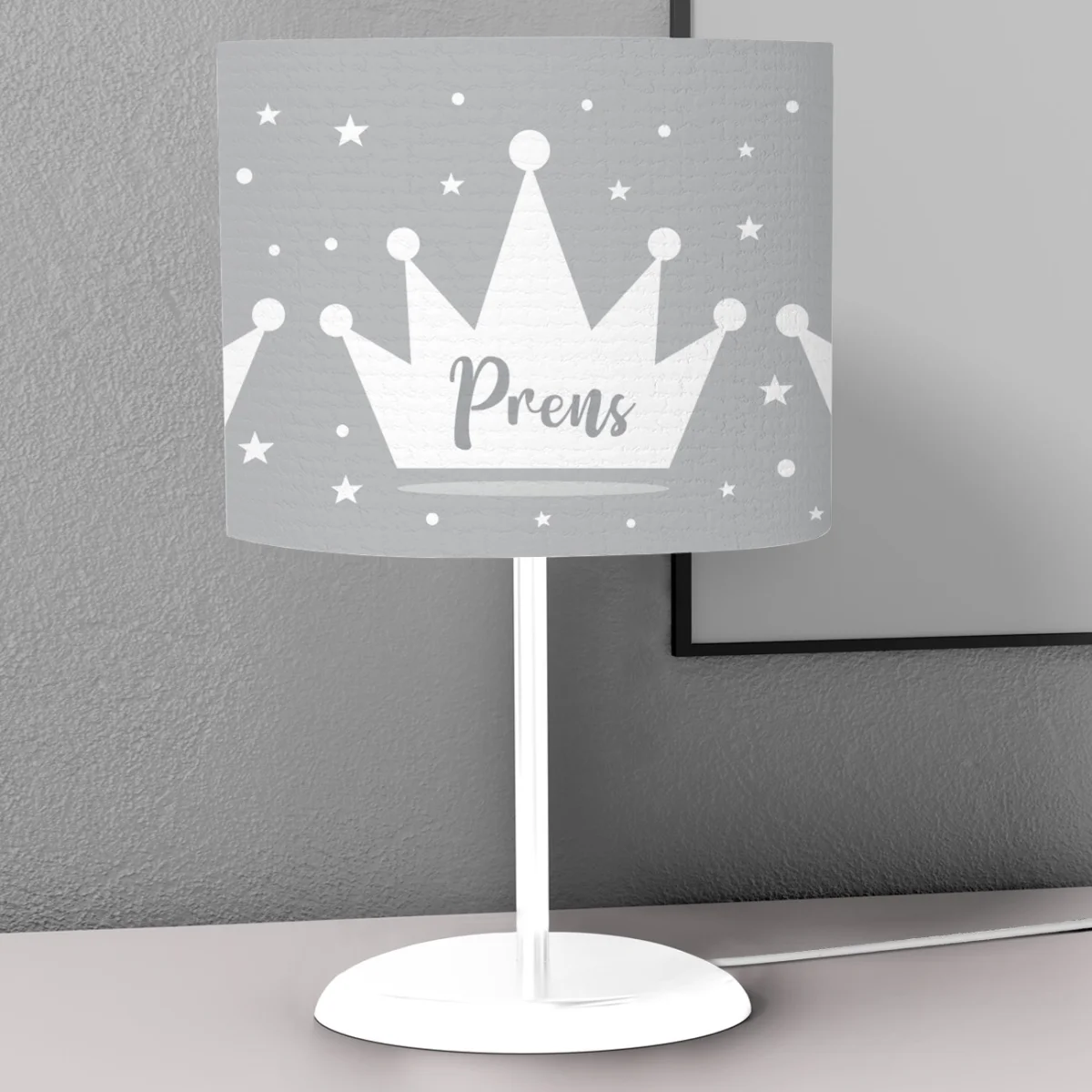 Prens Abajur | Mavi Taç, yıldızlar ve noktalar Desenli