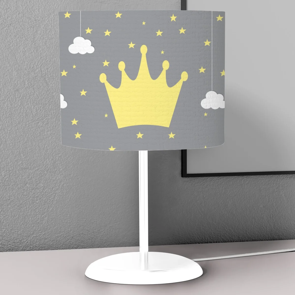 Taç Abajur | Gri yıldız, bulut Desenli