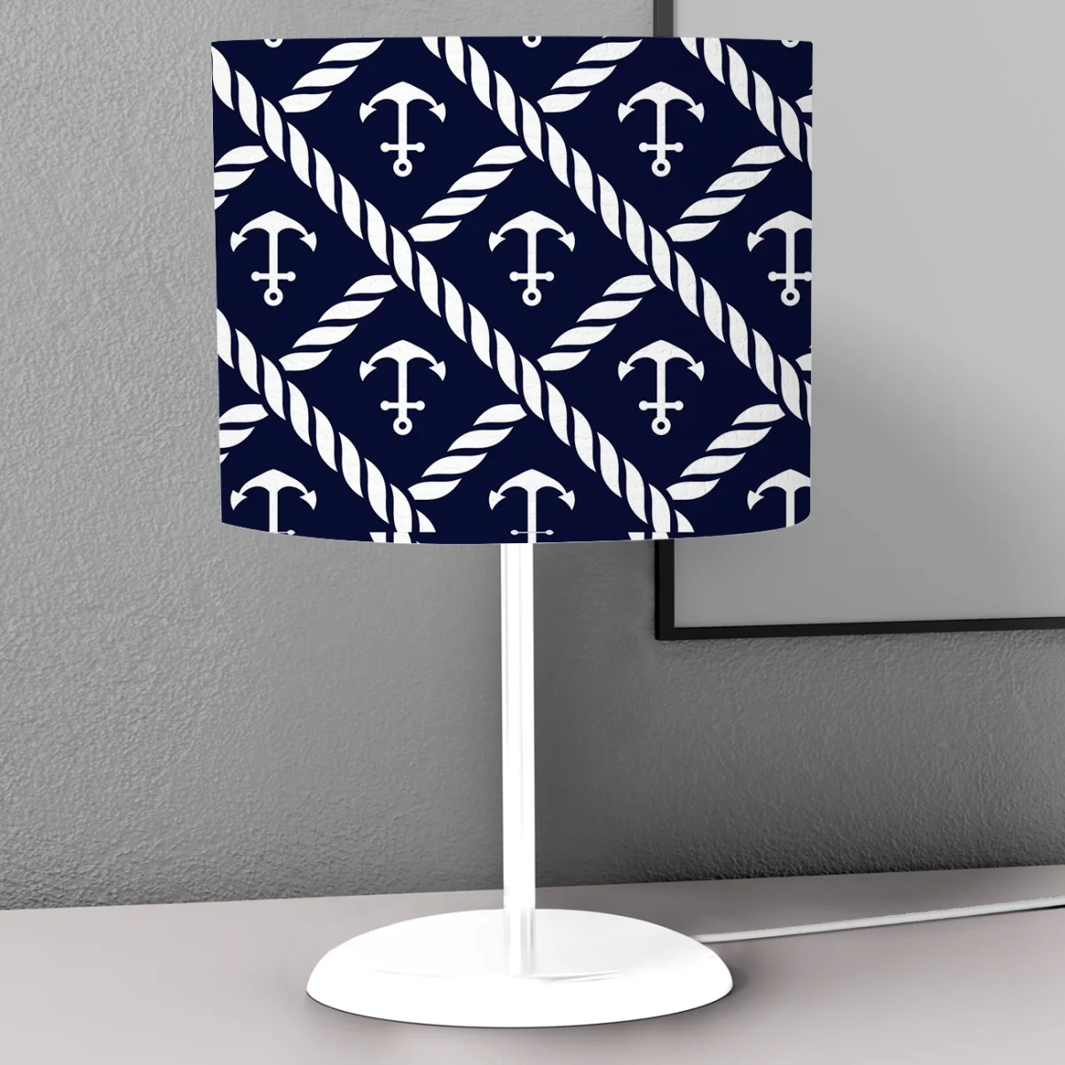Denizci Abajur | Beyaz Çapa, pusula Desenli