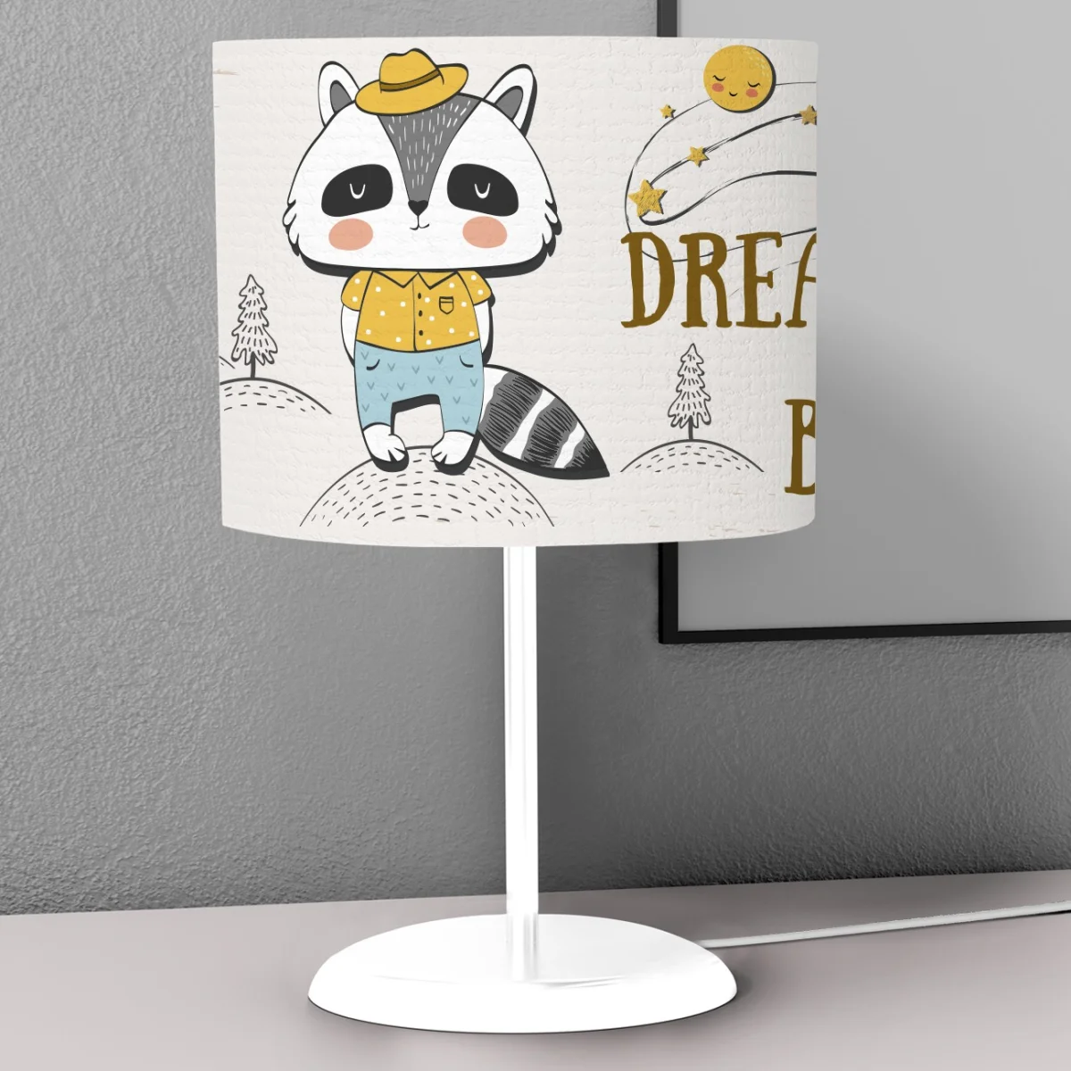 Orman Hayvanları Abajur | Beyaz yıldız, güneş Desenli