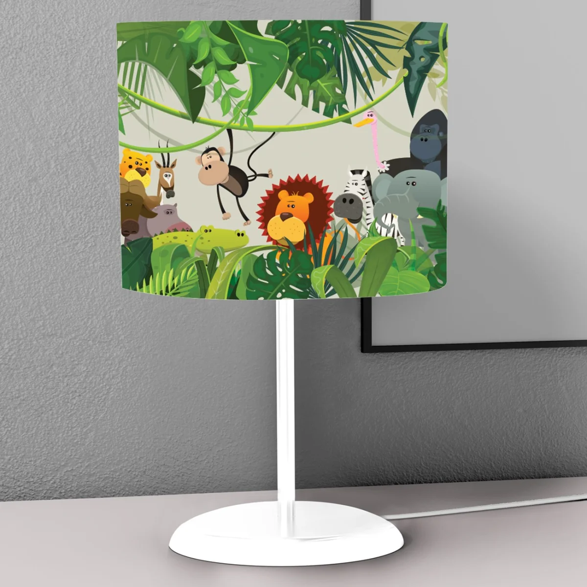 Orman Hayvanları Abajur | Açık Gri yeşil yapraklar ve sarmaşıklar Desenli