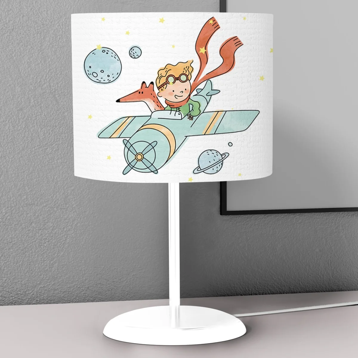 Küçük Prens, Uzay Abajur | Beyaz yıldızlar, gezegenler Desenli