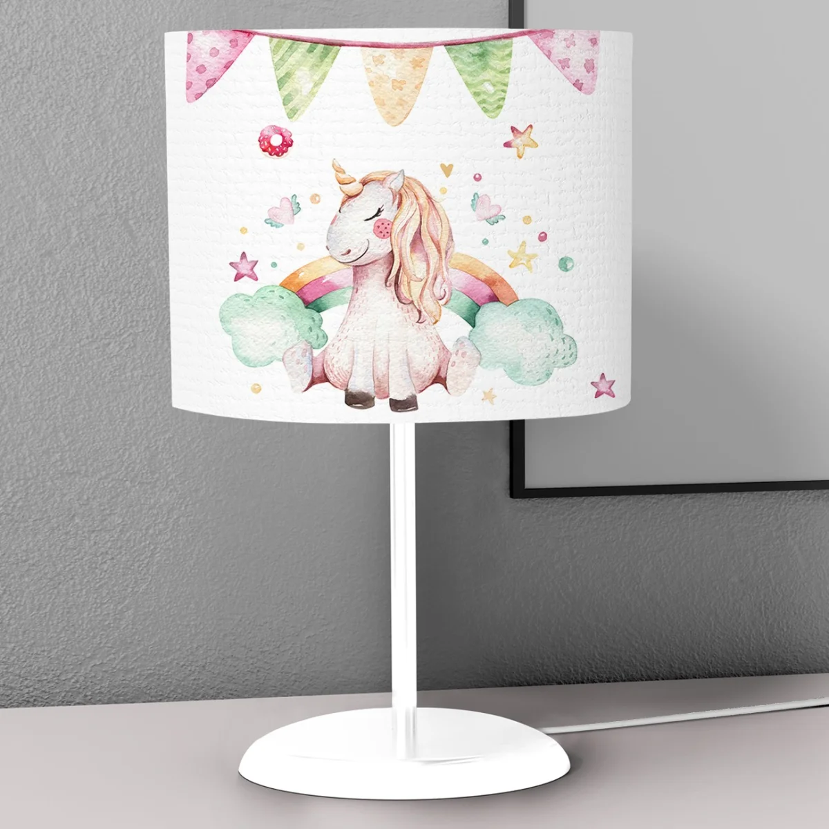 Unicorn Abajur | Beyaz balon, yıldız Desenli