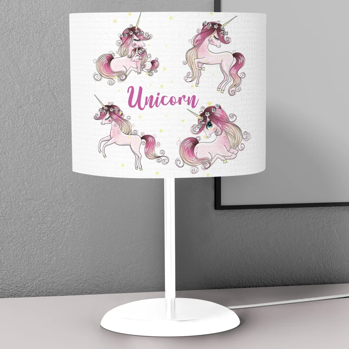 Unicorn Abajur | Beyaz yıldız Desenli