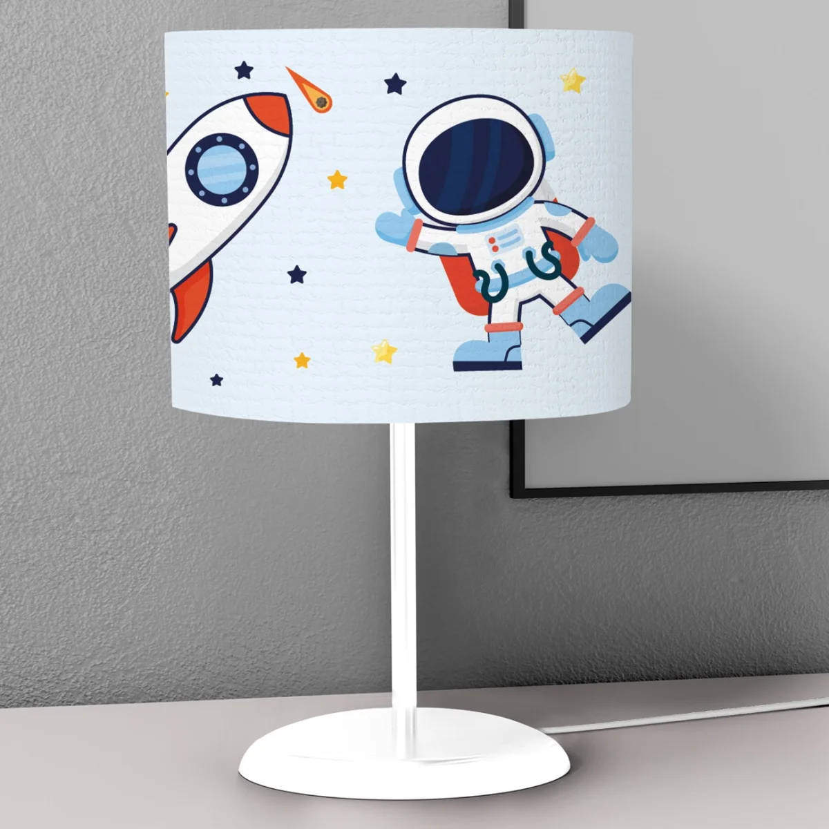 Uzay Abajur | Açık Mavi Astronot, roket Desenli
