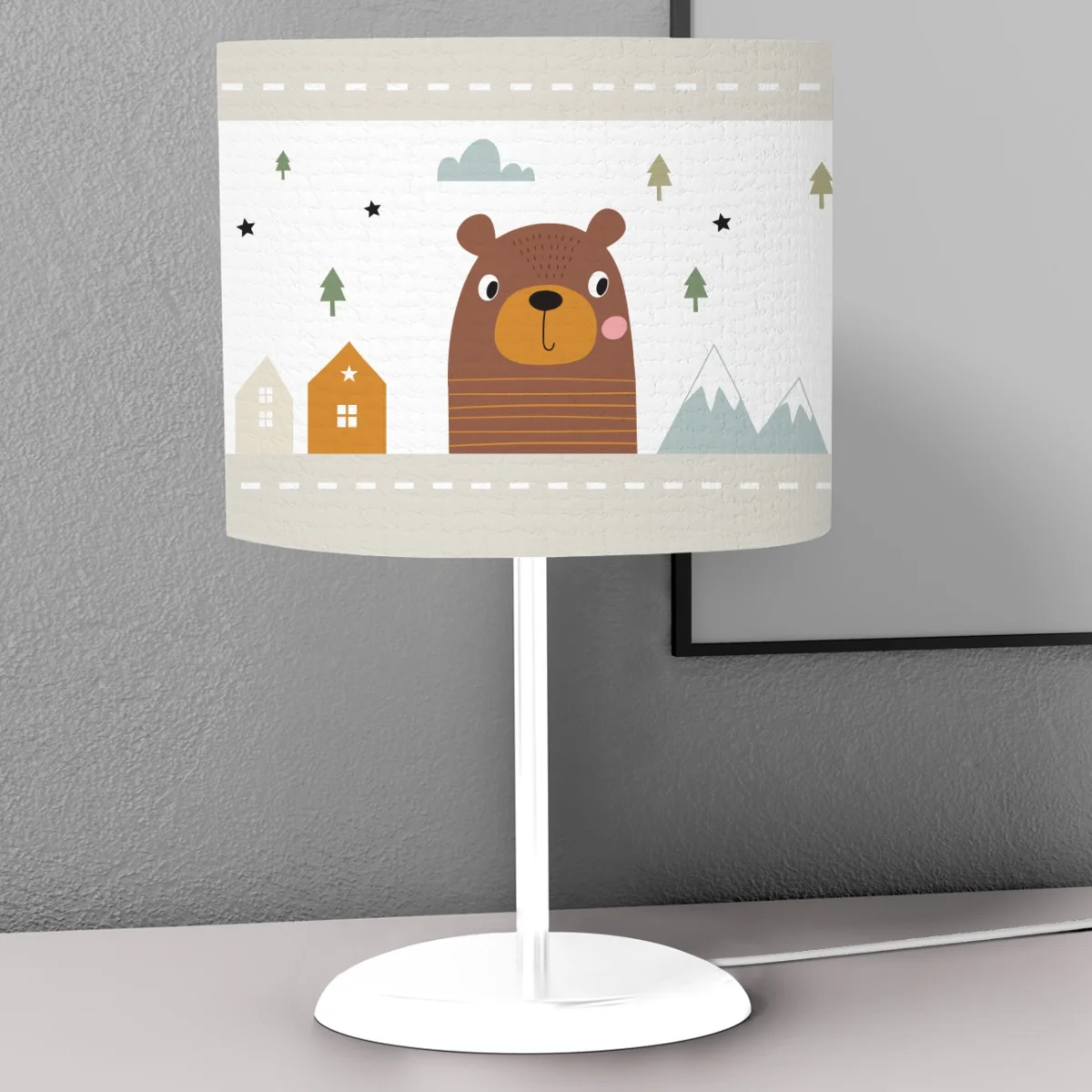 Orman Hayvanları Abajur | Beyaz ayı, ev Desenli