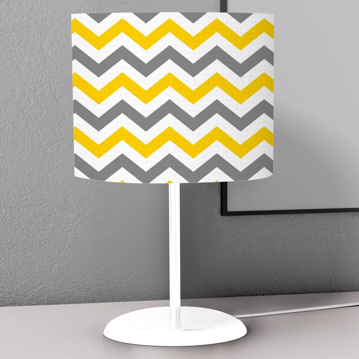 Şevron Abajur | Sarı, Gri, Beyaz Zig-zag çizgili Desenli