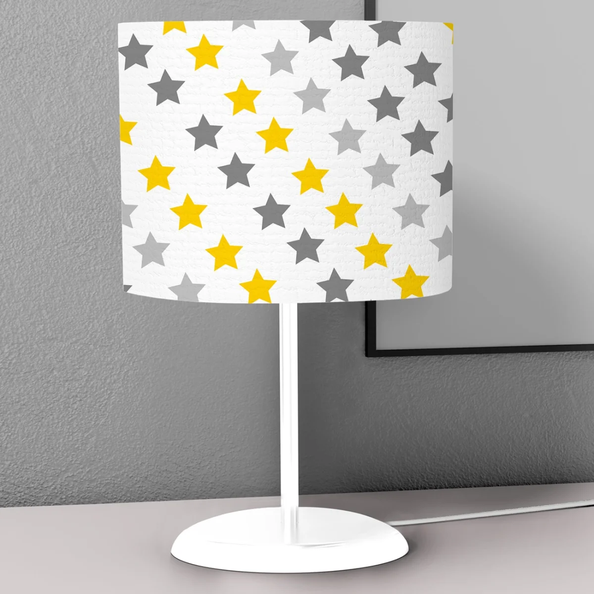 Yıldız Abajur | Beyaz sarı ve gri yıldızlar Desenli