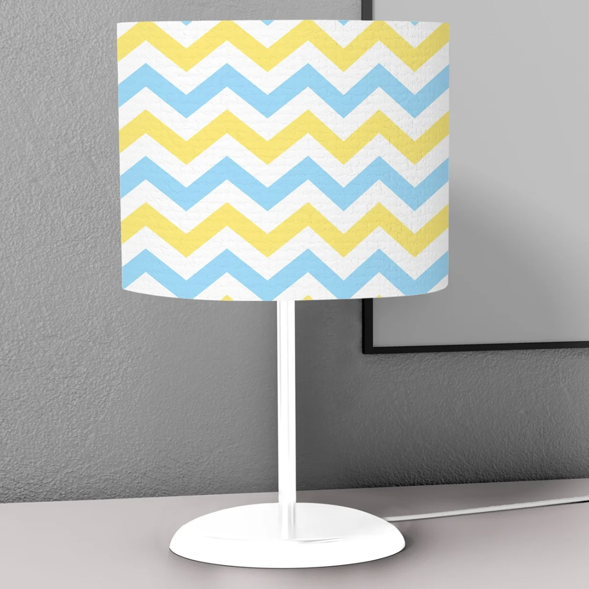 Geometrik Abajur | Mavi, Sarı Zigzag desen Desenli