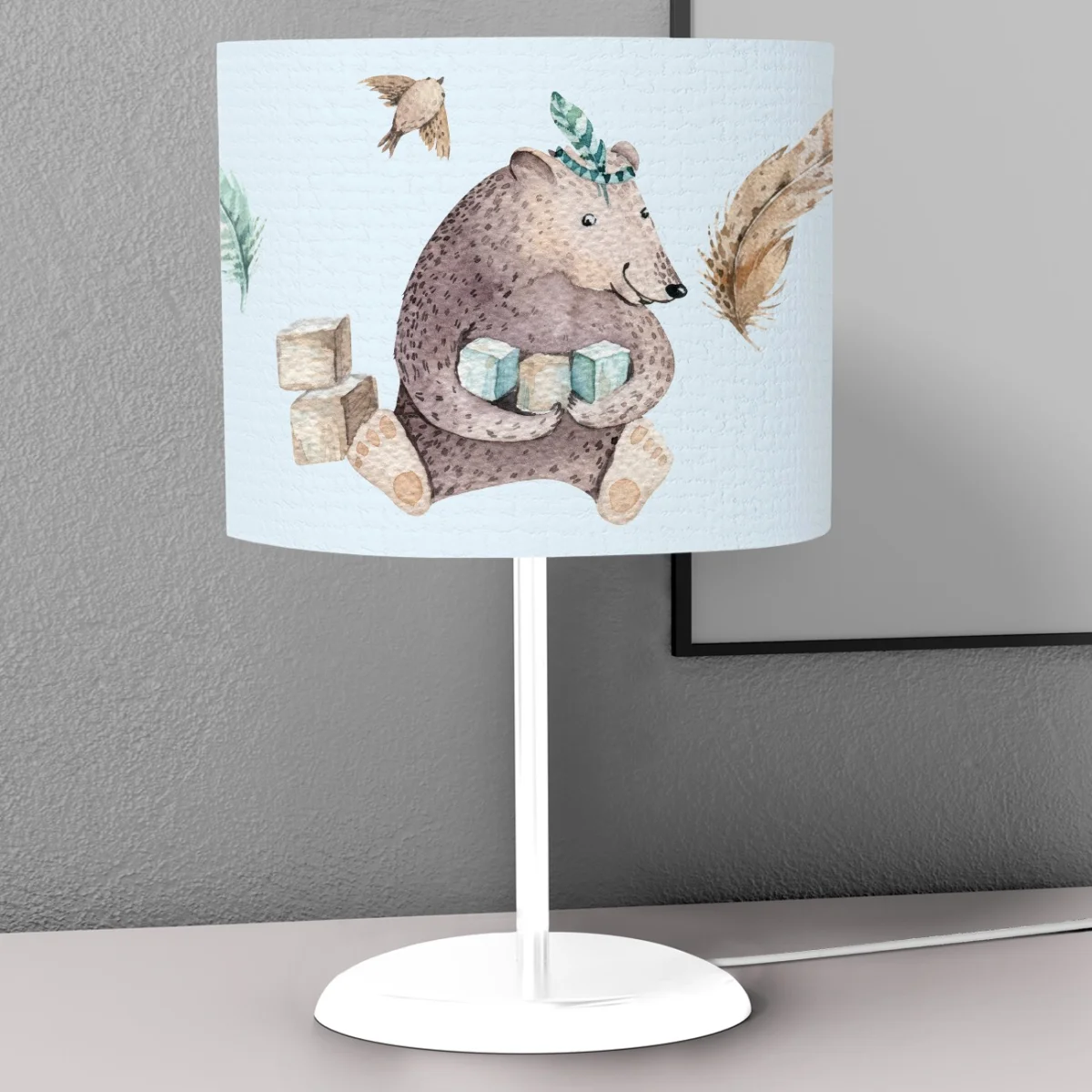 Orman Hayvanları Abajur | Mavi Sıcak hava balonu, tüyler Desenli