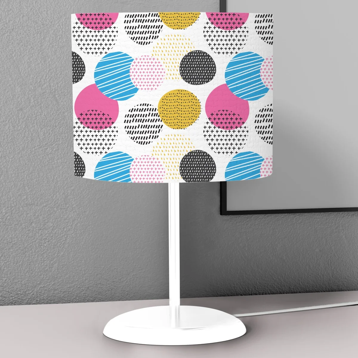 Geometrik desen Abajur | Beyaz Çizgili, noktalı Desenli