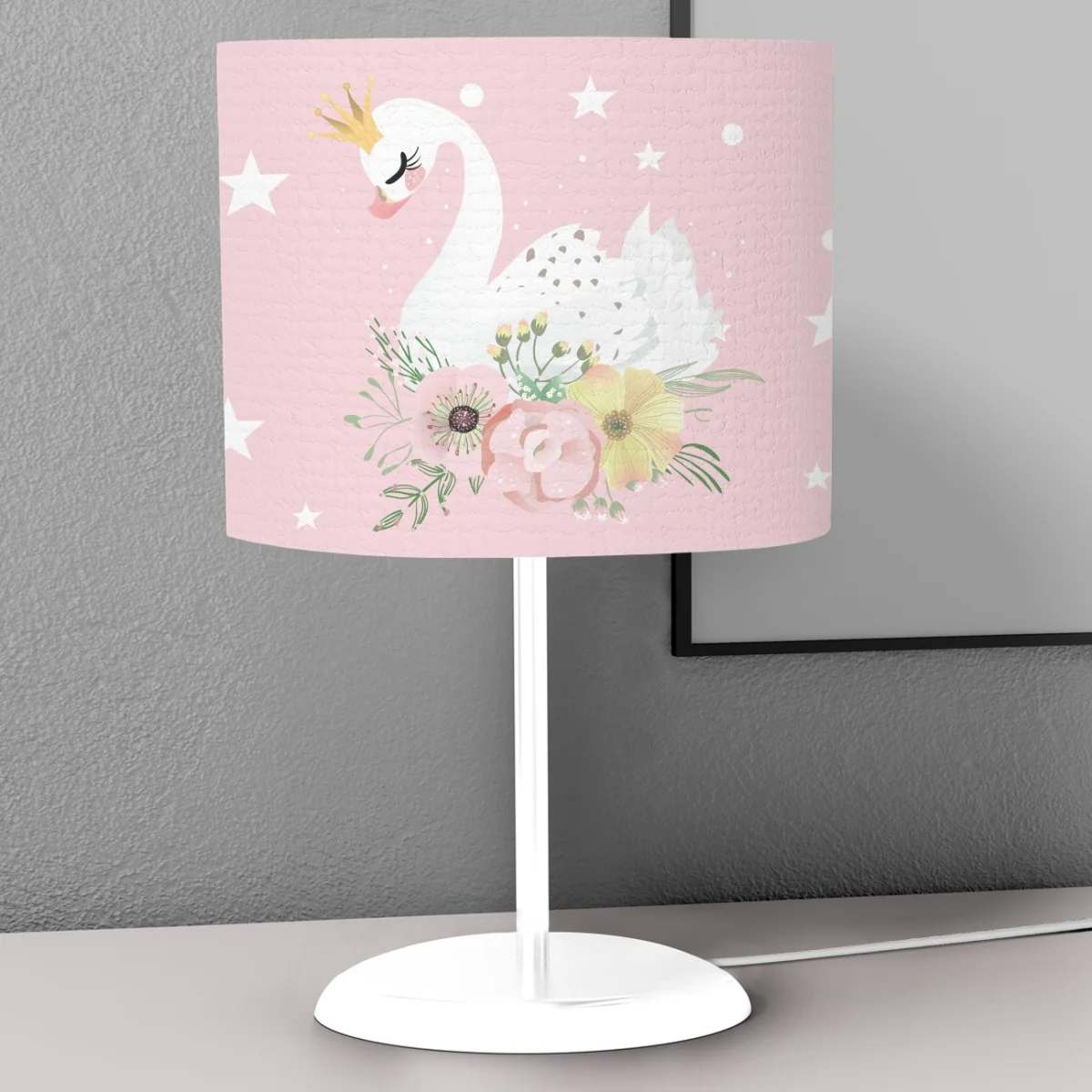 Kuğu Abajur | Pembe yıldız, puantiye Desenli