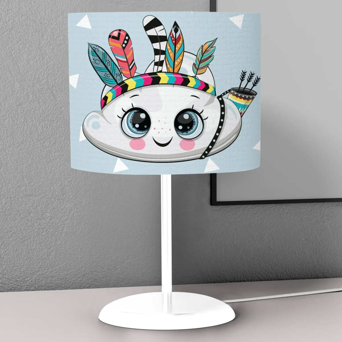 Boho Bulut Abajur | Açık Mavi küçük üçgenler, oklar Desenli