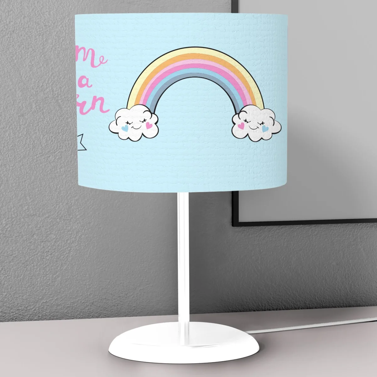 Unicorn Abajur | Mavi gökkuşağı, bulutlar Desenli