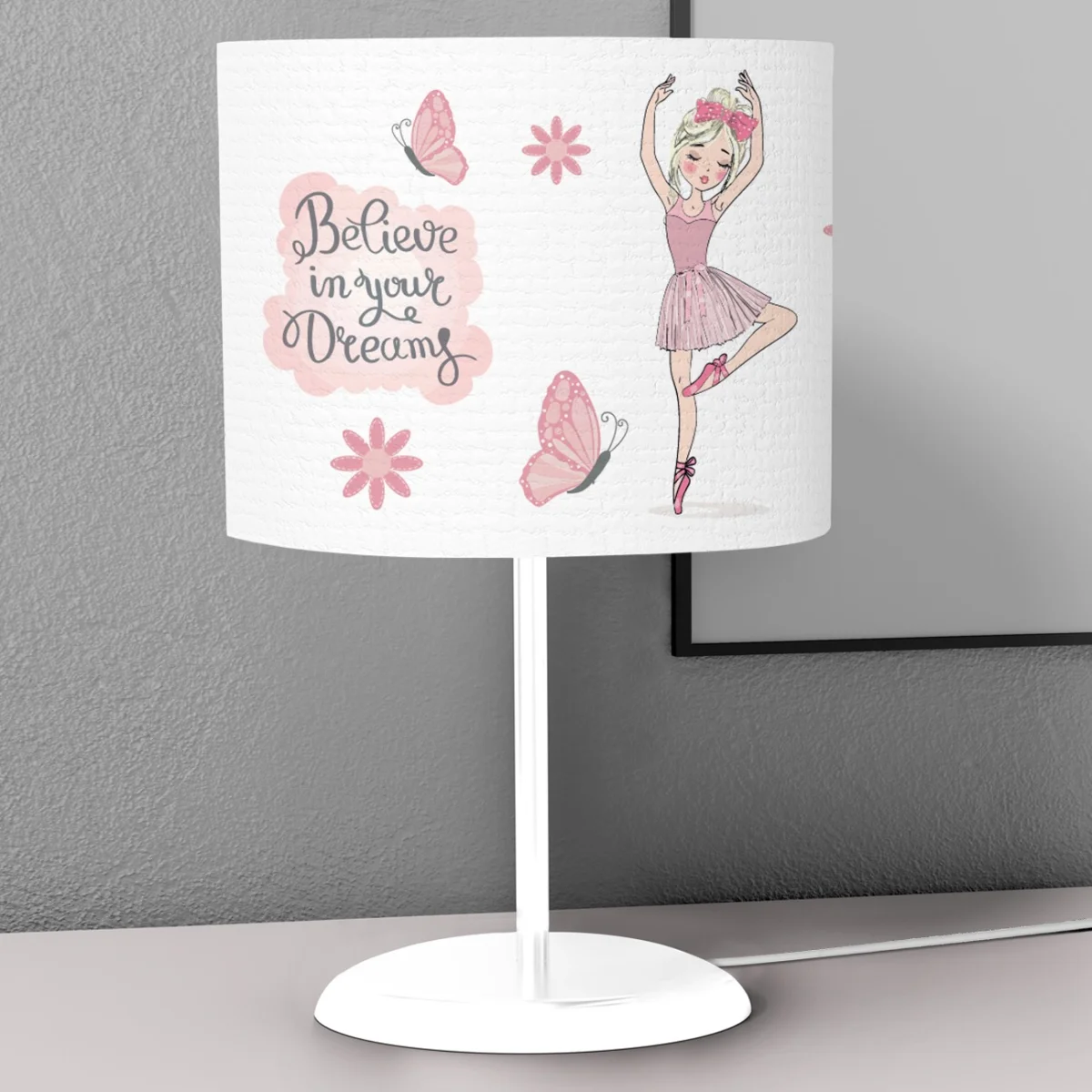 Baletin Abajur | Beyaz kelebek, çiçek Desenli