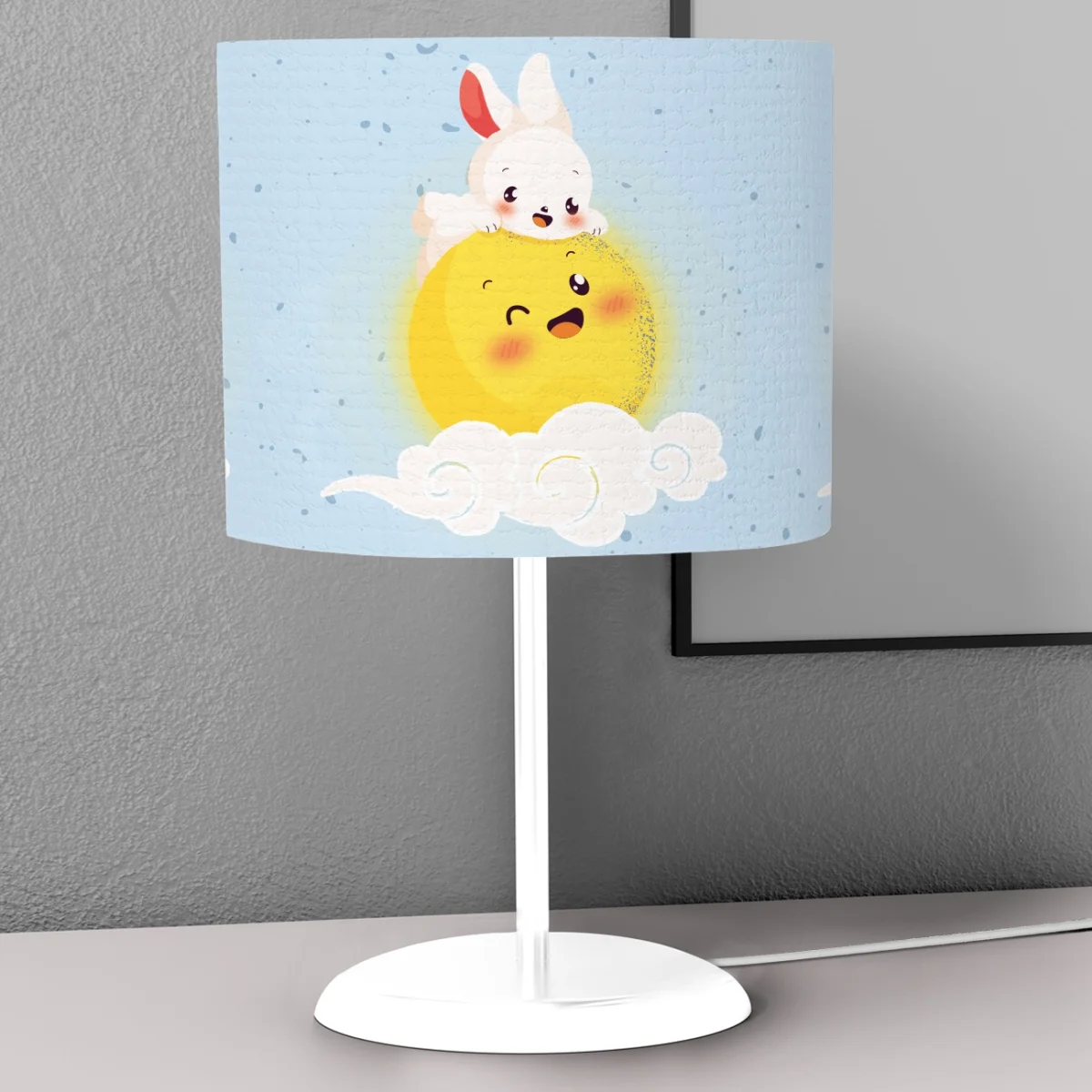 Ayda Tavşan Abajur | Mavi yıldız, bulut Desenli