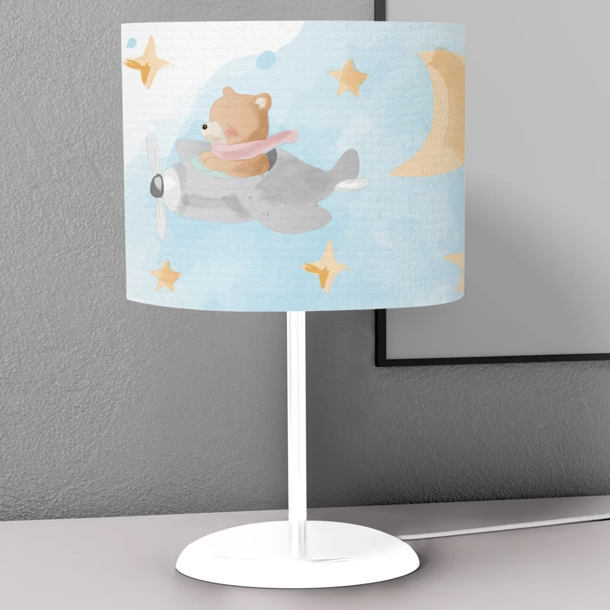 Ayı, uçak Abajur | Mavi yıldız, ay Desenli