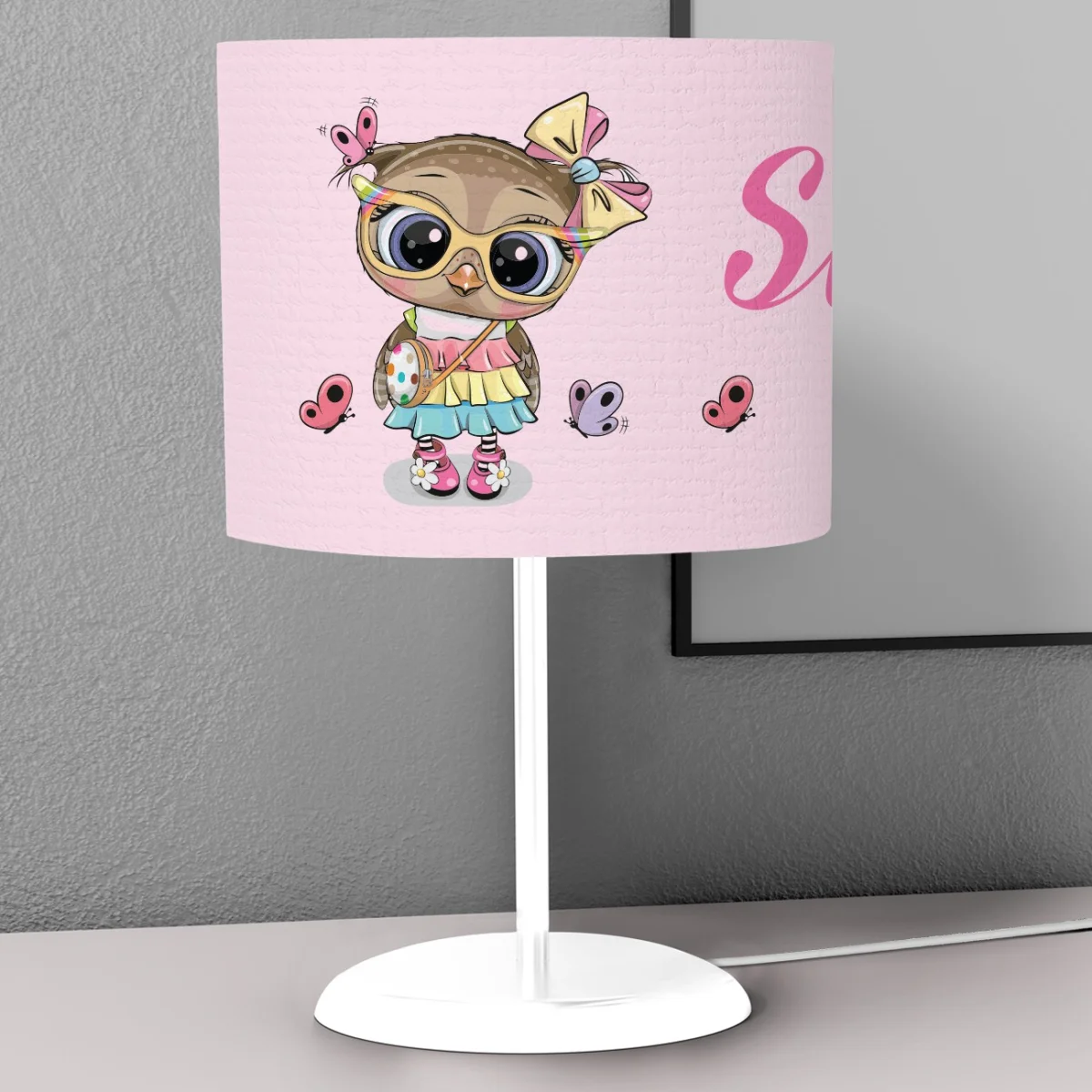 Sevimli Baykuş Abajur | Pembe kelebekler, Sweet yazısı Desenli