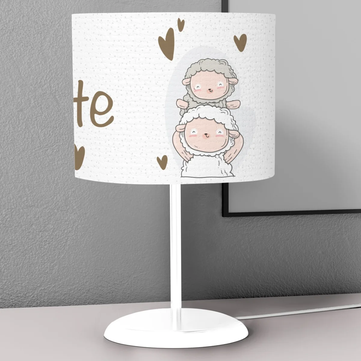 Koyunlar Abajur | Beyaz puantiye, kalp Desenli