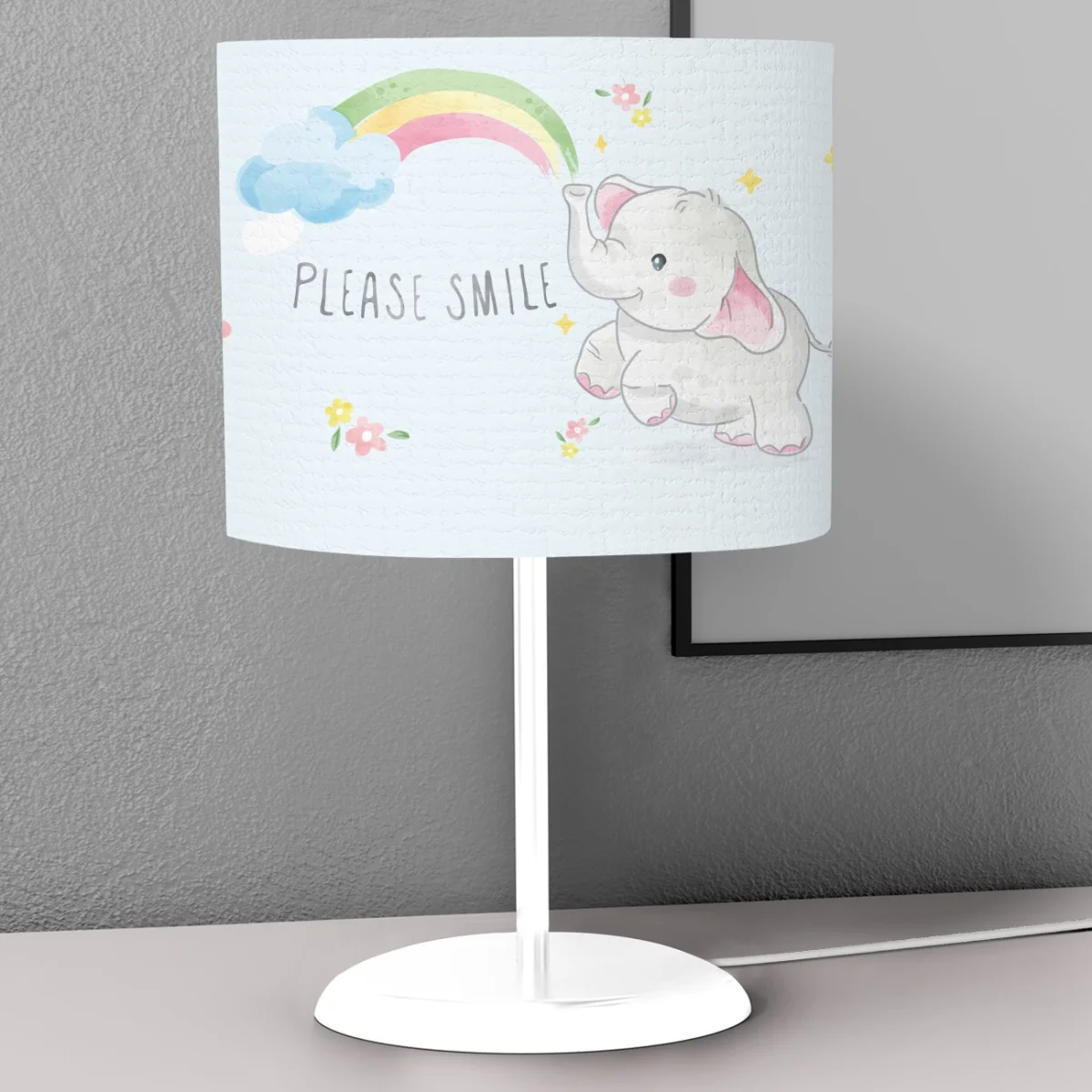 Fil Abajur | Açık Mavi gökkuşağı, bulutlar Desenli