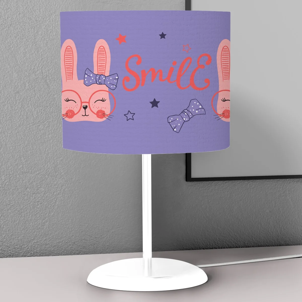 Tavşan Abajur | Mor yıldız, Smile yazısı Desenli