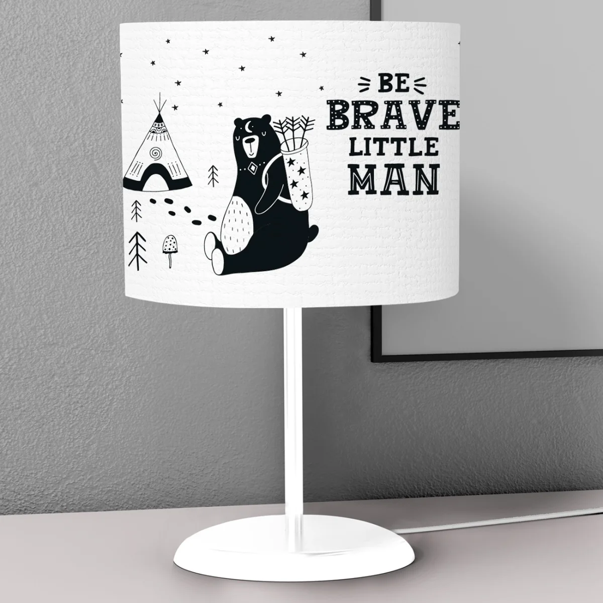 Ayı ve Orman Temalı Abajur | Beyaz ayı, çadır Desenli