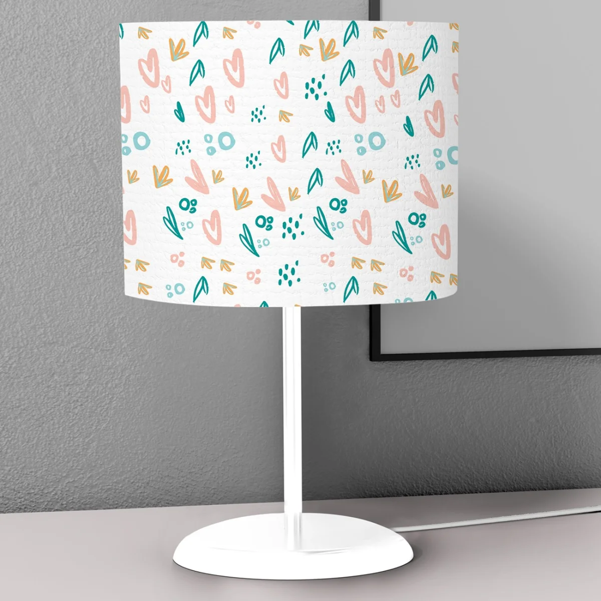Koala Abajur | Beyaz yaprak, kalp Desenli
