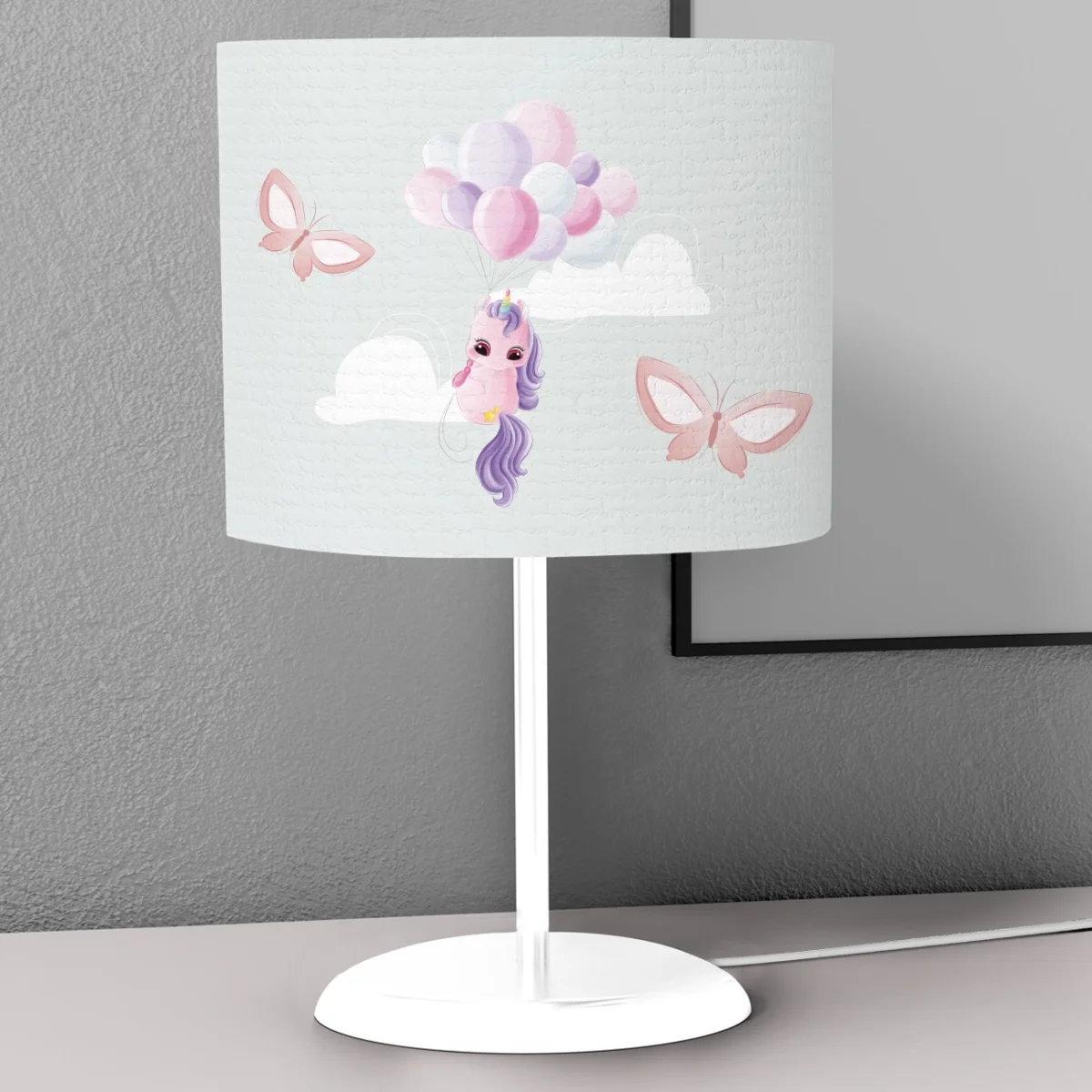 Unicorn Abajur | Açık mavi balon, bulut Desenli