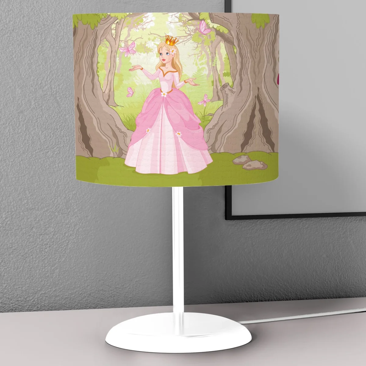 Prenses Abajur | Yeşil Kelebekler, ağaçlar Desenli