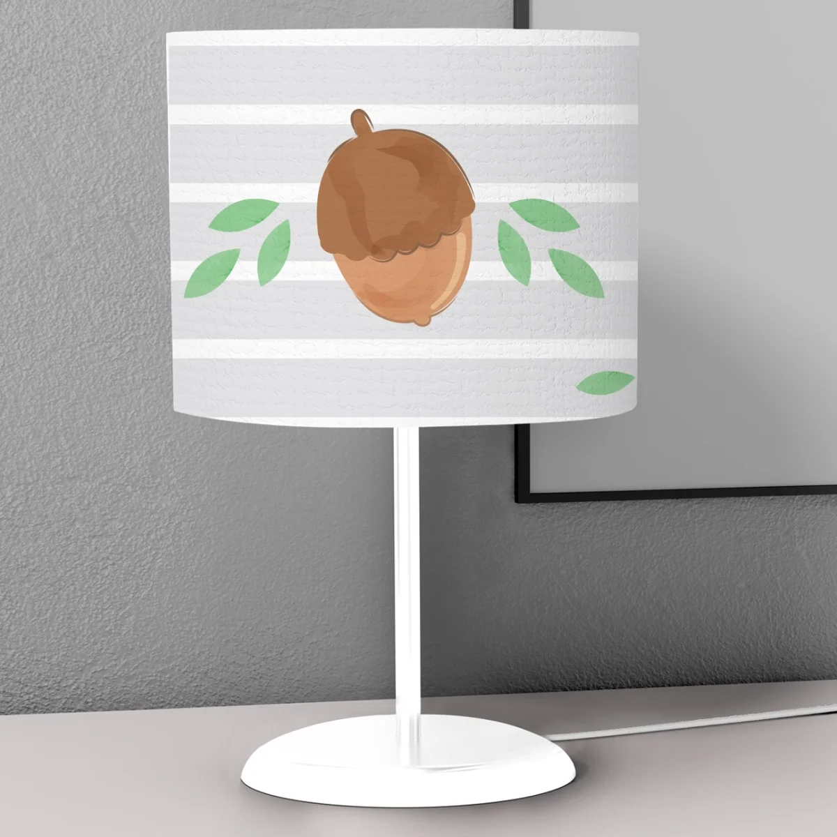 Orman Hayvanları Abajur | Mavi yapraklar, çiçekler Desenli