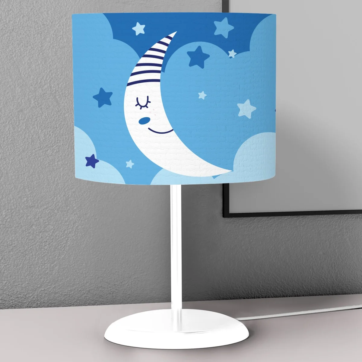 Ay ve Yıldızlar Abajur | Mavi Yıldız, bulut Desenli