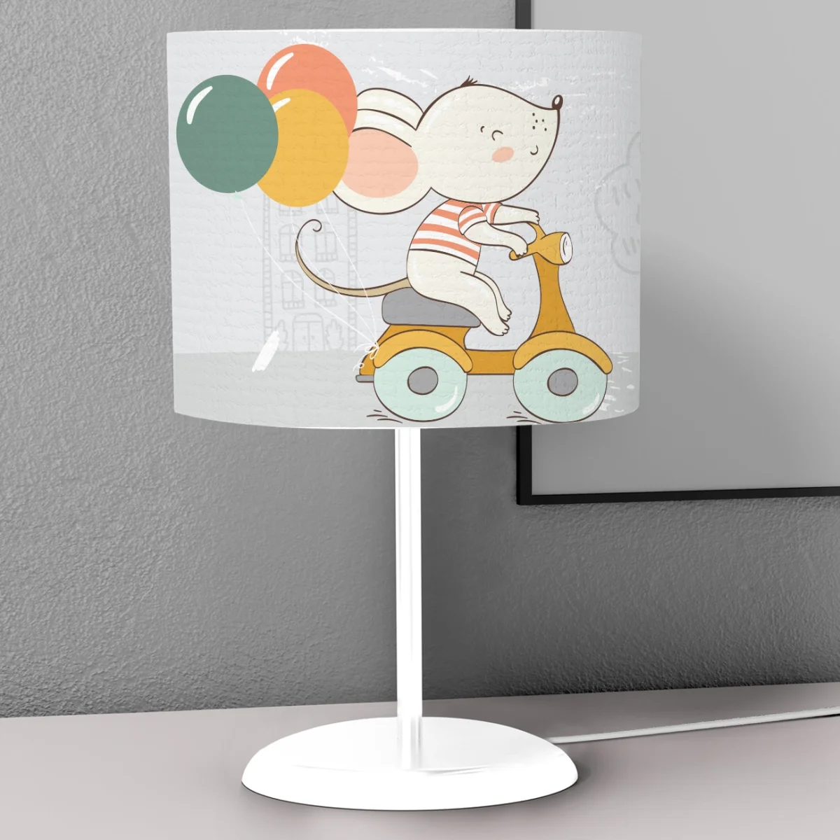 Fare, Scooter, Balonlar Abajur | Açık Gri bulut, balonlar Desenli