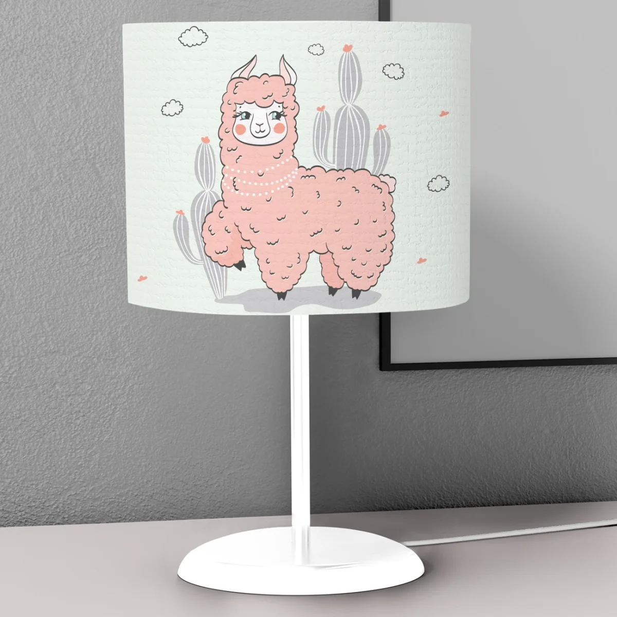 Lama Abajur | Açık Mavi Gökkuşağı, bulutlar Desenli