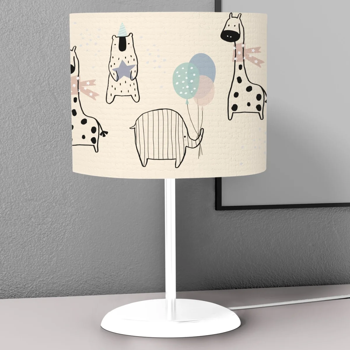 Orman Hayvanları Abajur | Bej balonlar, parti şapkaları Desenli