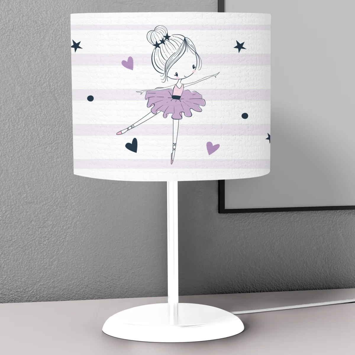 Balerin Abajur | Beyaz yıldızlar, kalpler Desenli