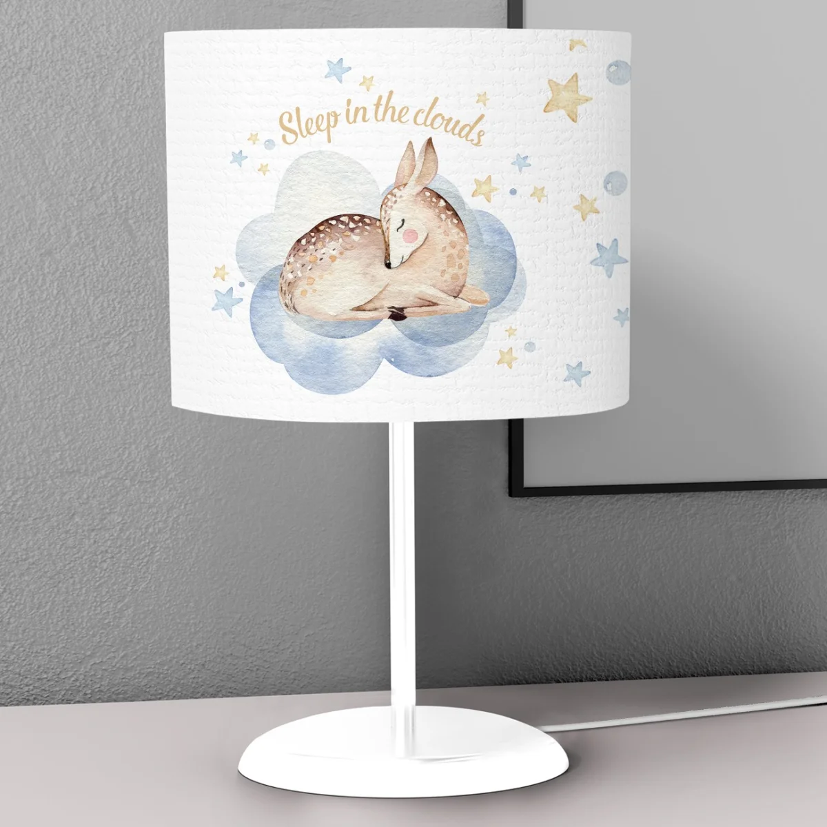 Orman hayvanları (Ceylan) Abajur | Beyaz Bulut, yıldız Desenli