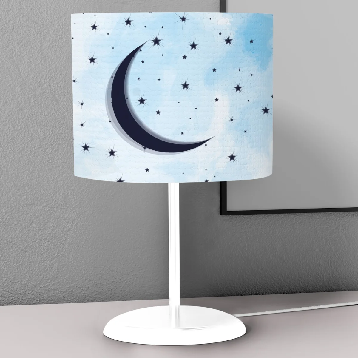Ay ve Yıldızlar Abajur | Mavi yıldızlar, ay Desenli