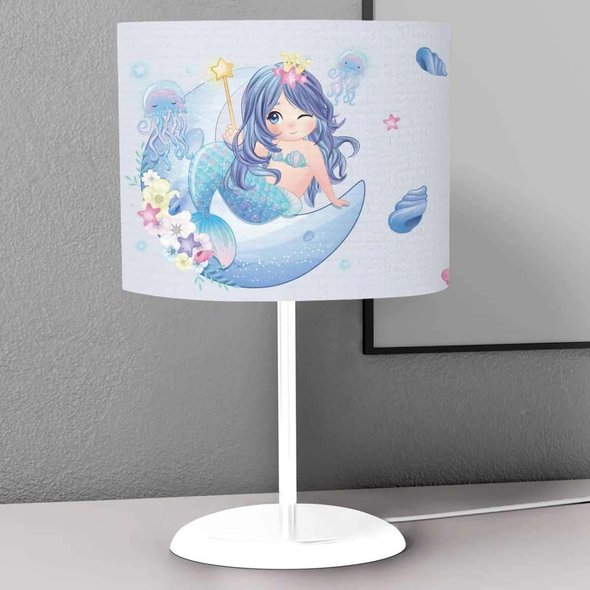 Deniz Kızı Abajur | Açık Mavi yıldız, deniz kabuğu Desenli