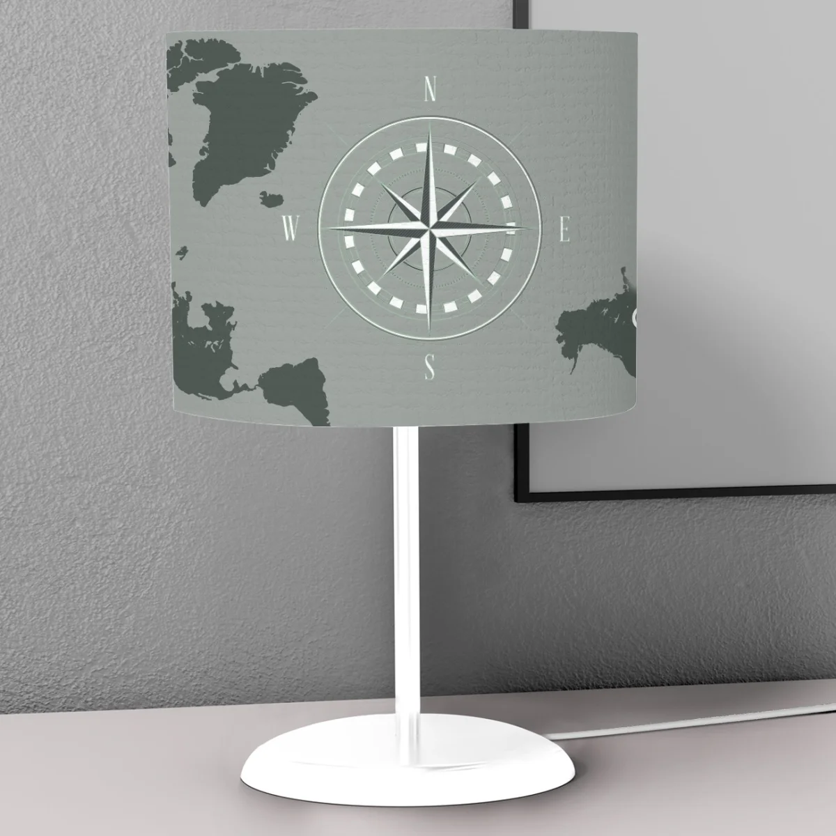 Dünya Haritası, Pusula Abajur | Yeşil dünya haritası, pusula Desenli