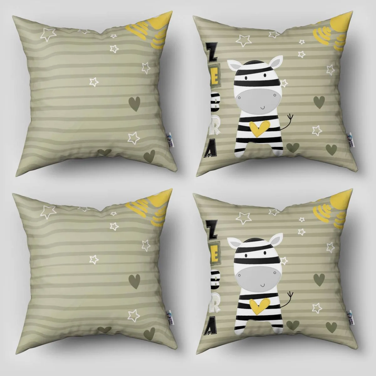 Zebra 4lü Kırlent | Yeşil çizgiler, yıldız Desenli