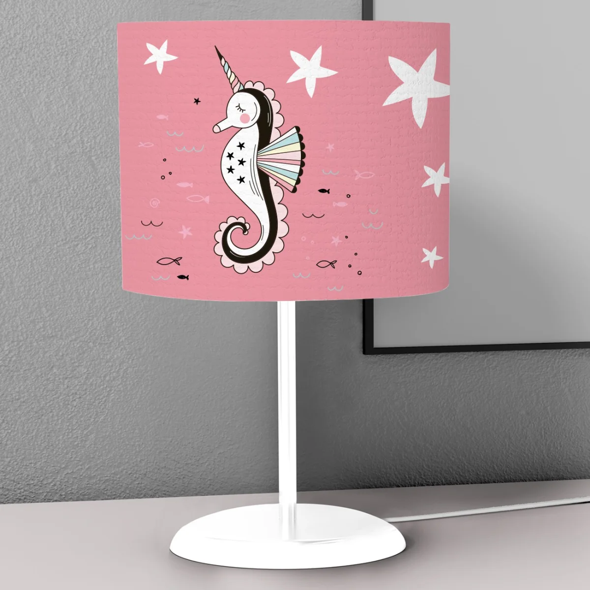 Deniz Unicornu Abajur | Pembe yıldız, balık Desenli