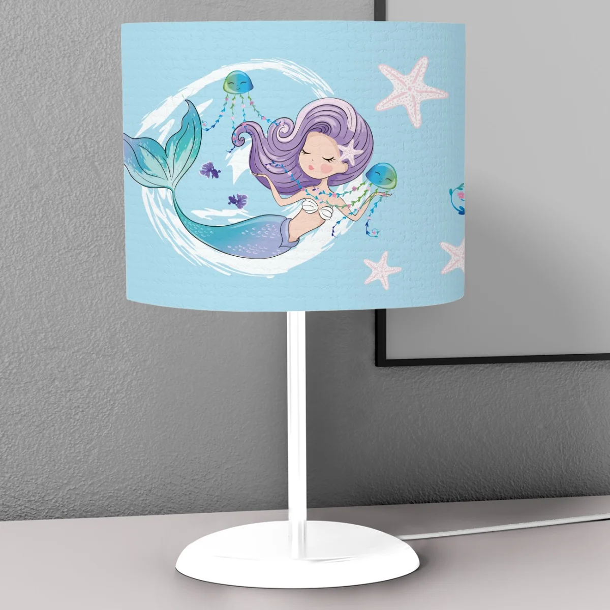 Deniz Kızı Abajur | Açık Mavi Deniz yıldızı, deniz anası Desenli