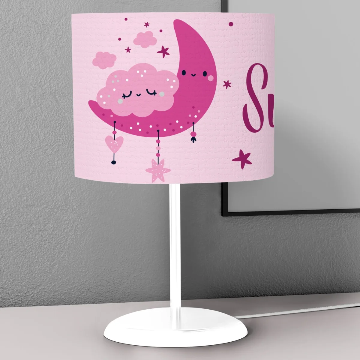Ay ve Bulutlar Abajur | Pembe yıldız, bulut Desenli