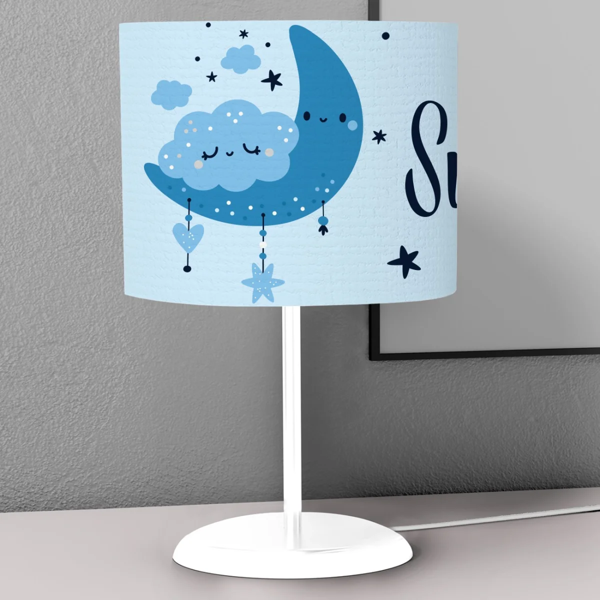 Ay ve bulutlar Abajur | Mavi yıldız, bulut Desenli