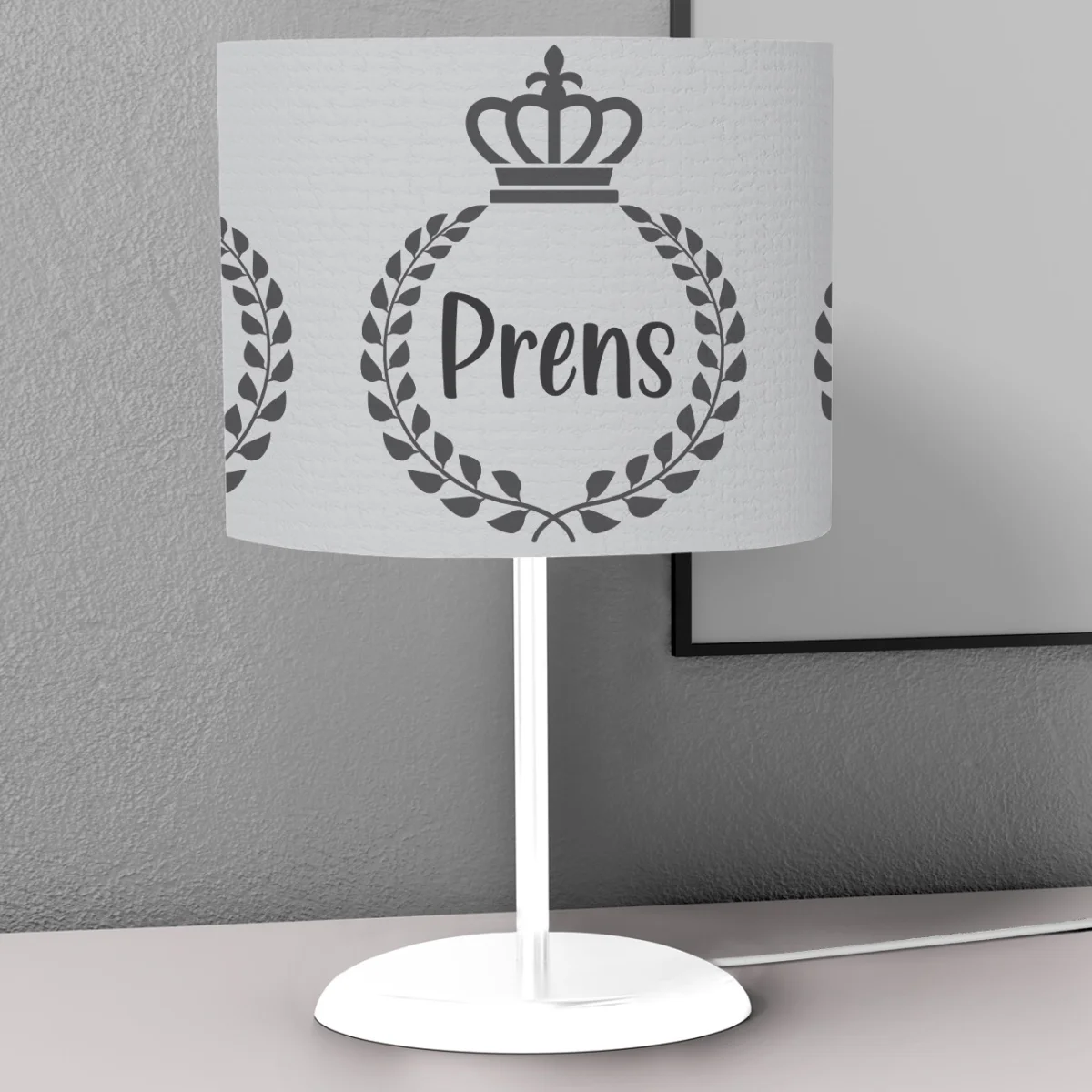 Kraliyet / Prens Abajur | Açık Gri Taç, defne çelengi Desenli