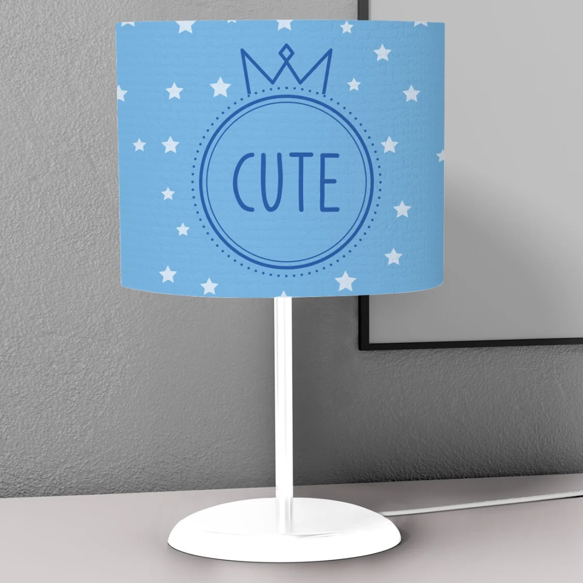 Taç Abajur | Mavi yıldızlar, taç Desenli