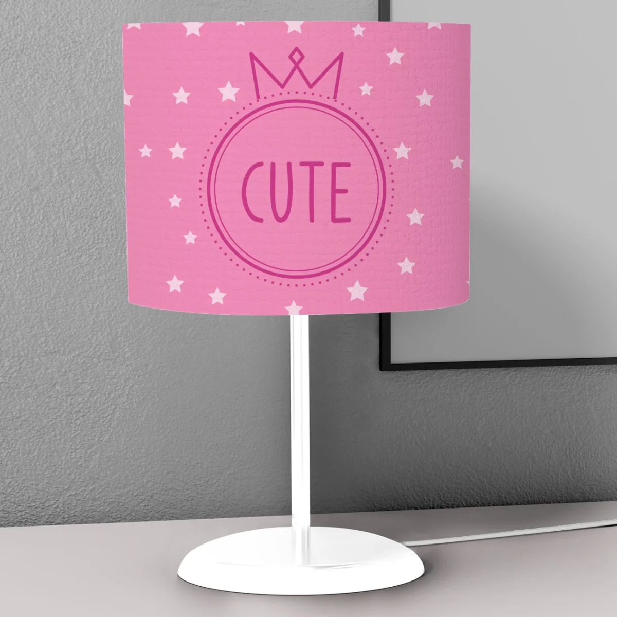 Prenses tacı Abajur | Pembe yıldız, sevimli yazı Desenli