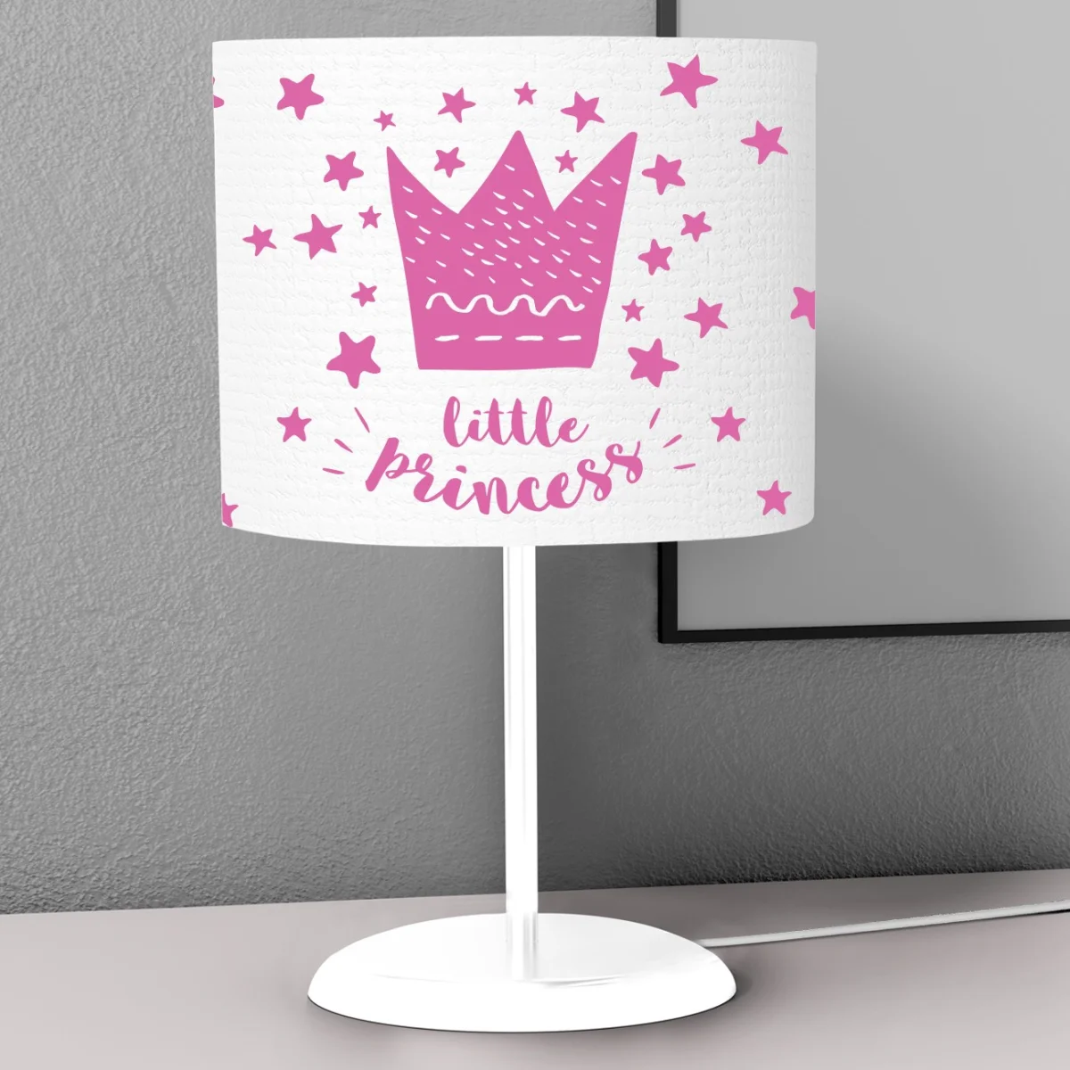 Prenses Abajur | Beyaz Taç, yıldız Desenli